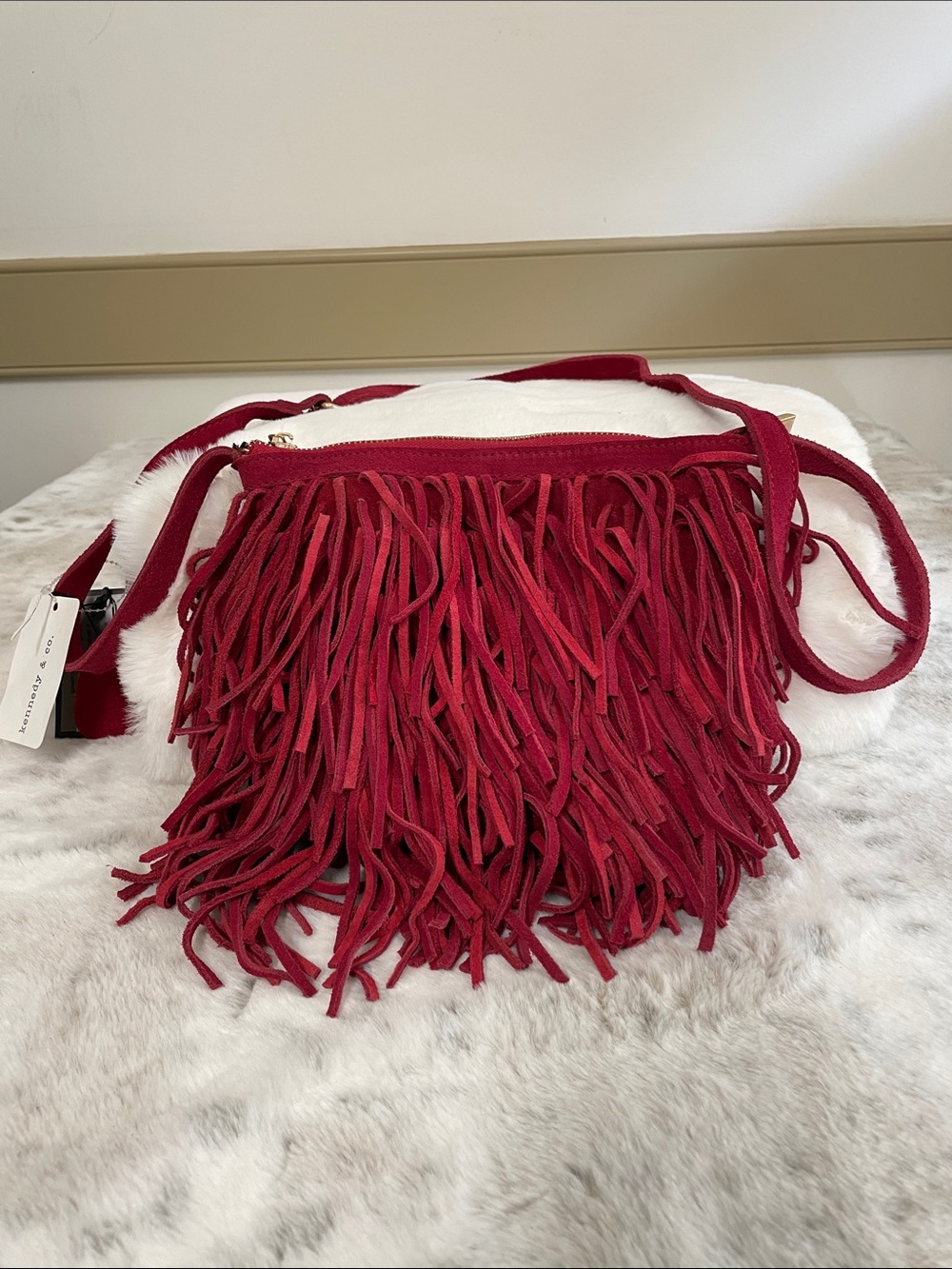 Suede Fringed Crossbody Bag in Deep Red